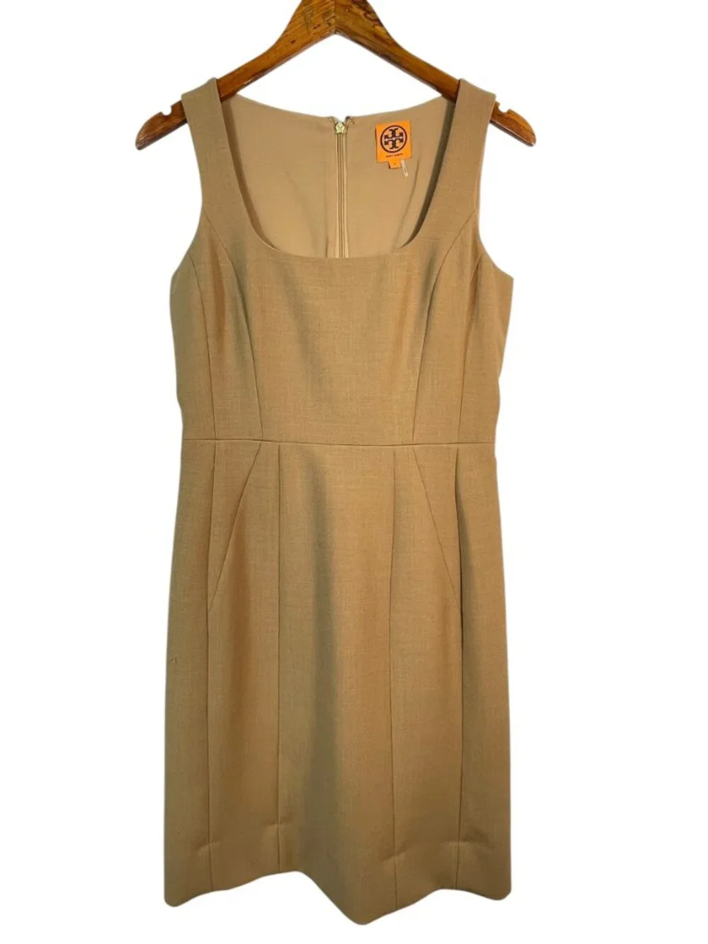 Tory Burch Azalea Camel Wool Blend Square Neck Sheath Dress Size 4